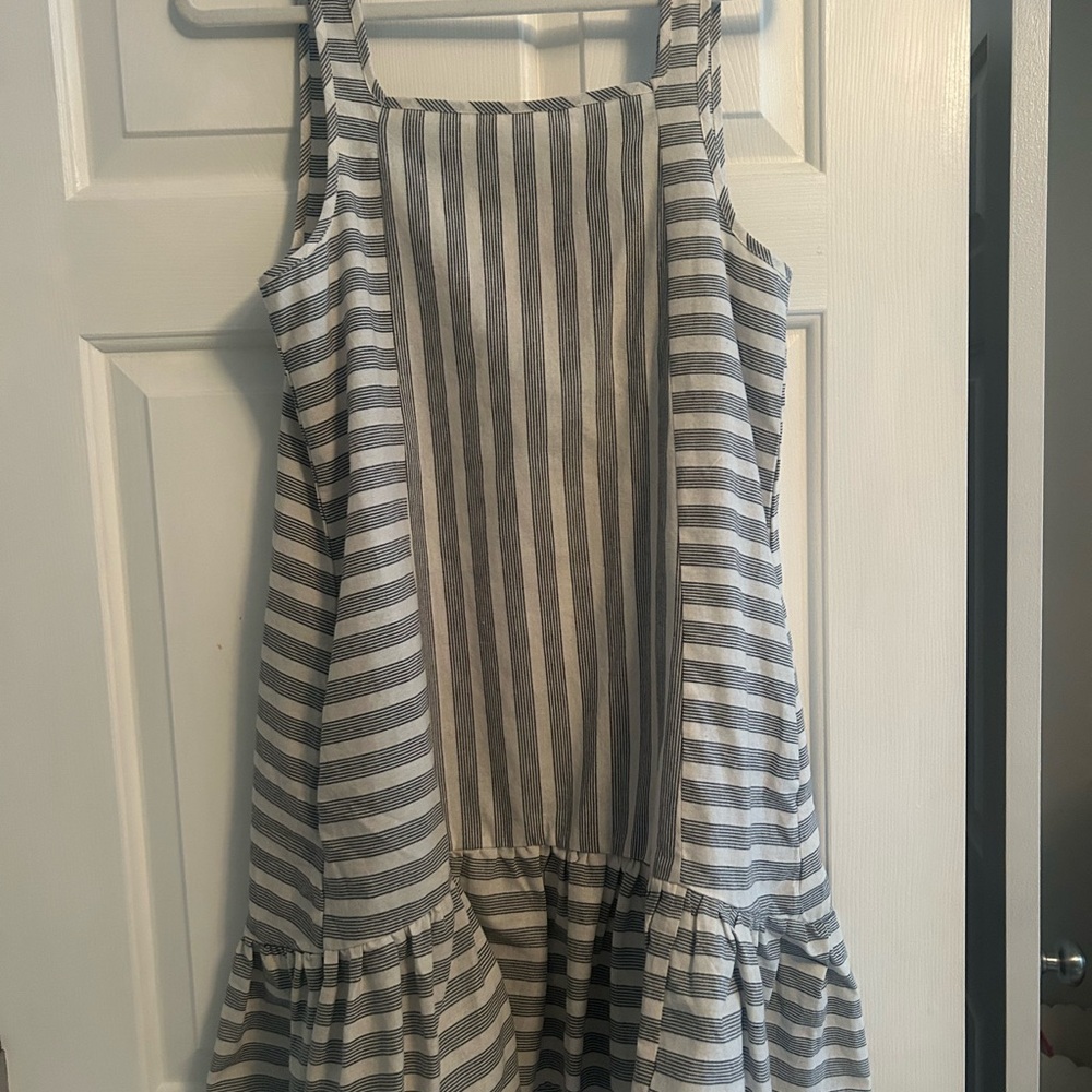 Girls Striped Ruffle Hem Sundress - Gray & White